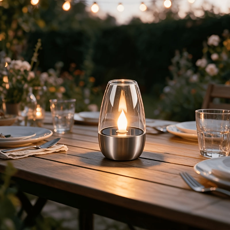 Bougies solaires de table sur socle inox, 1, 2 ou 6