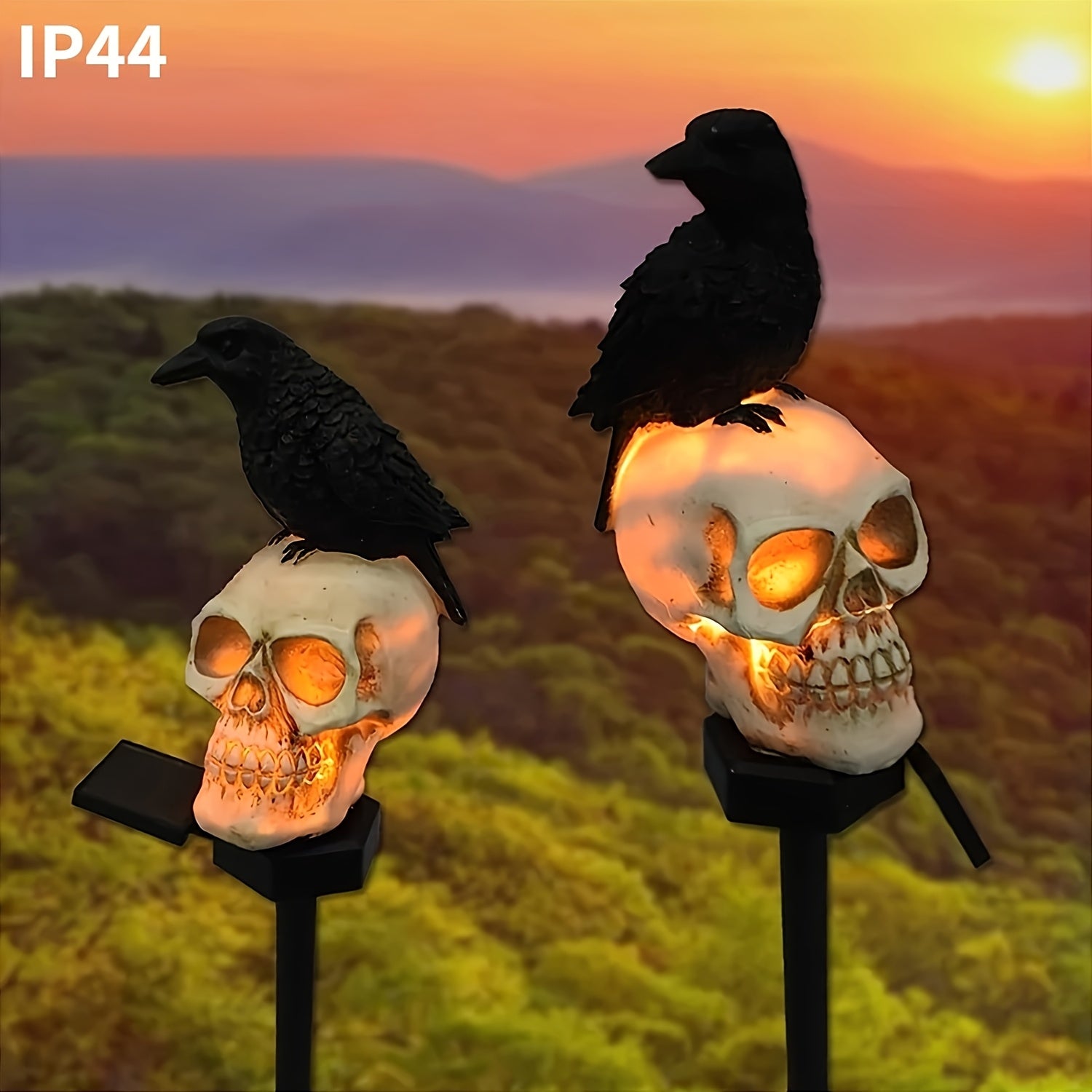 Piquet solaire crâne et corbeau, Halloween, IP44