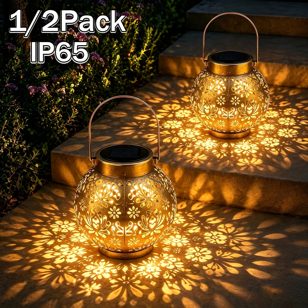 Lanterne solaire pivoine suspendue, 1 ou 2 pièces, IP65