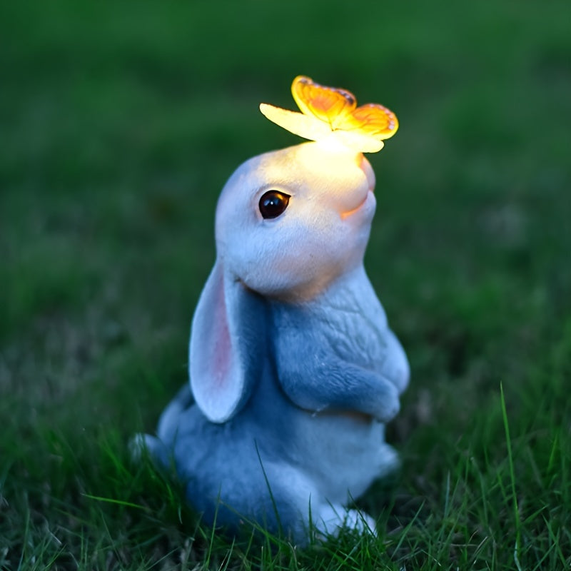 Statue solaire lapin au papillon lumineux, 22 cm