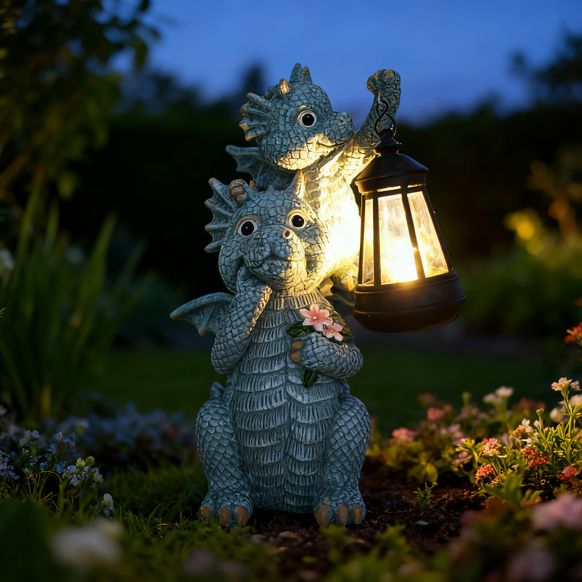 Statue solaire dragonnet à la lanterne, 22 cm, IP44