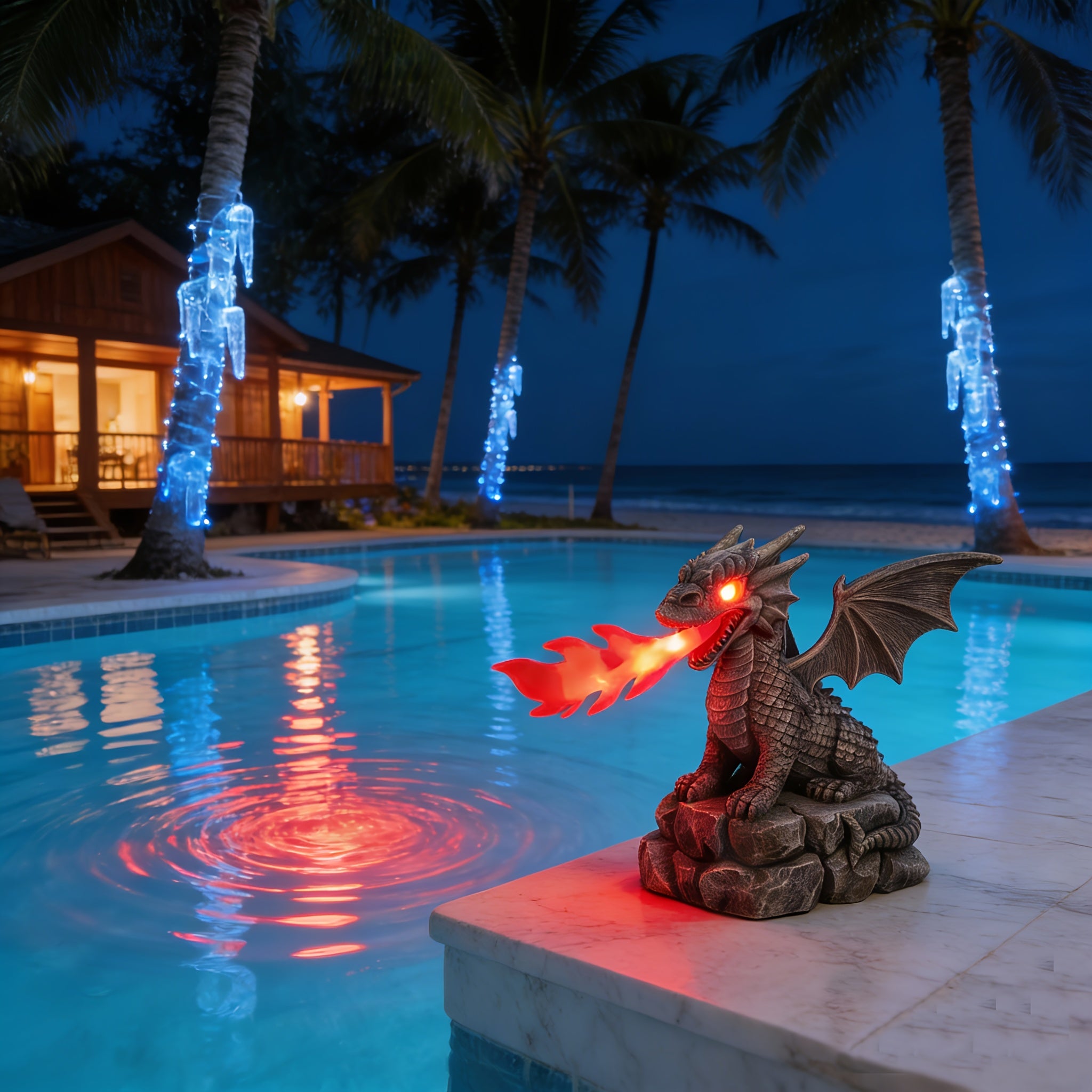 Statue solaire dragon cracheur de feu