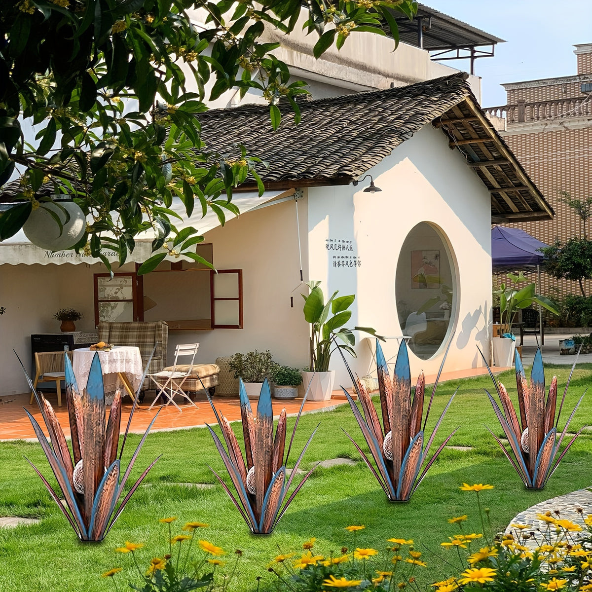 Lot de 2 agaves solaires en métal, quatre coloris
