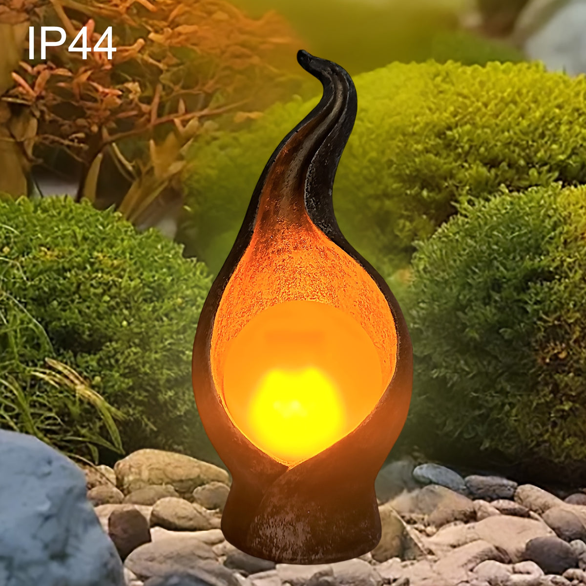 Sculpture solaire flamme à globe, 25 cm, IP44