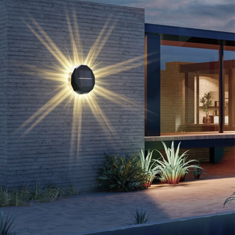 Applique solaire 9 LED à rayons, lumière chaude
