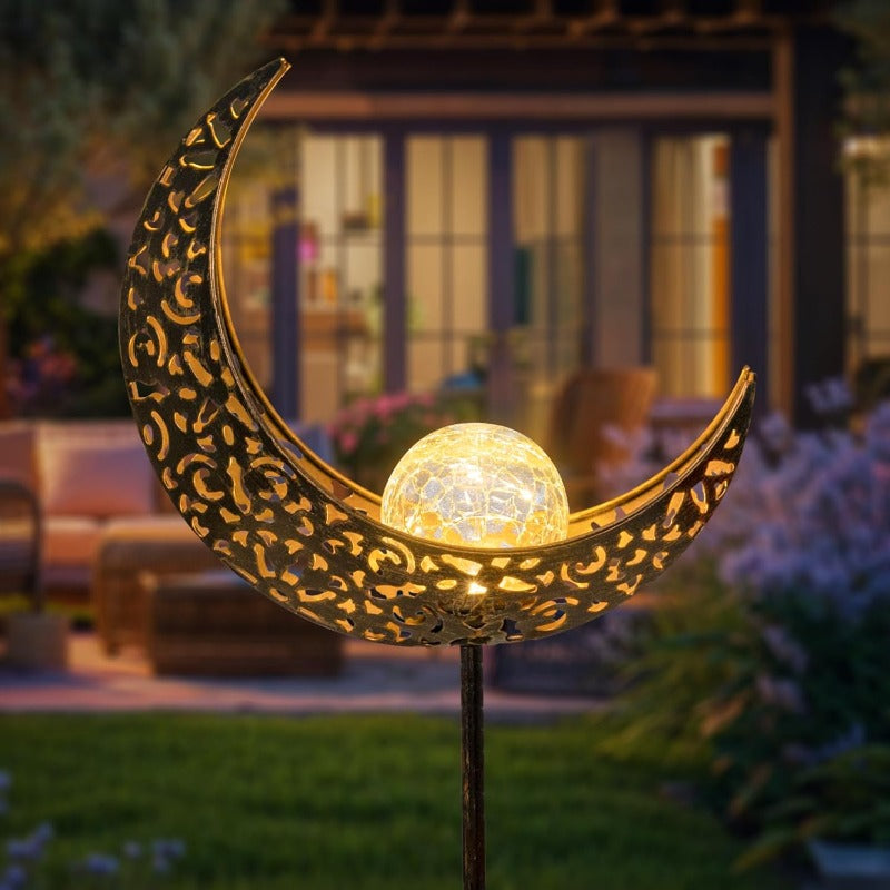Lampe solaire croissant de lune, globe en verre craquelé