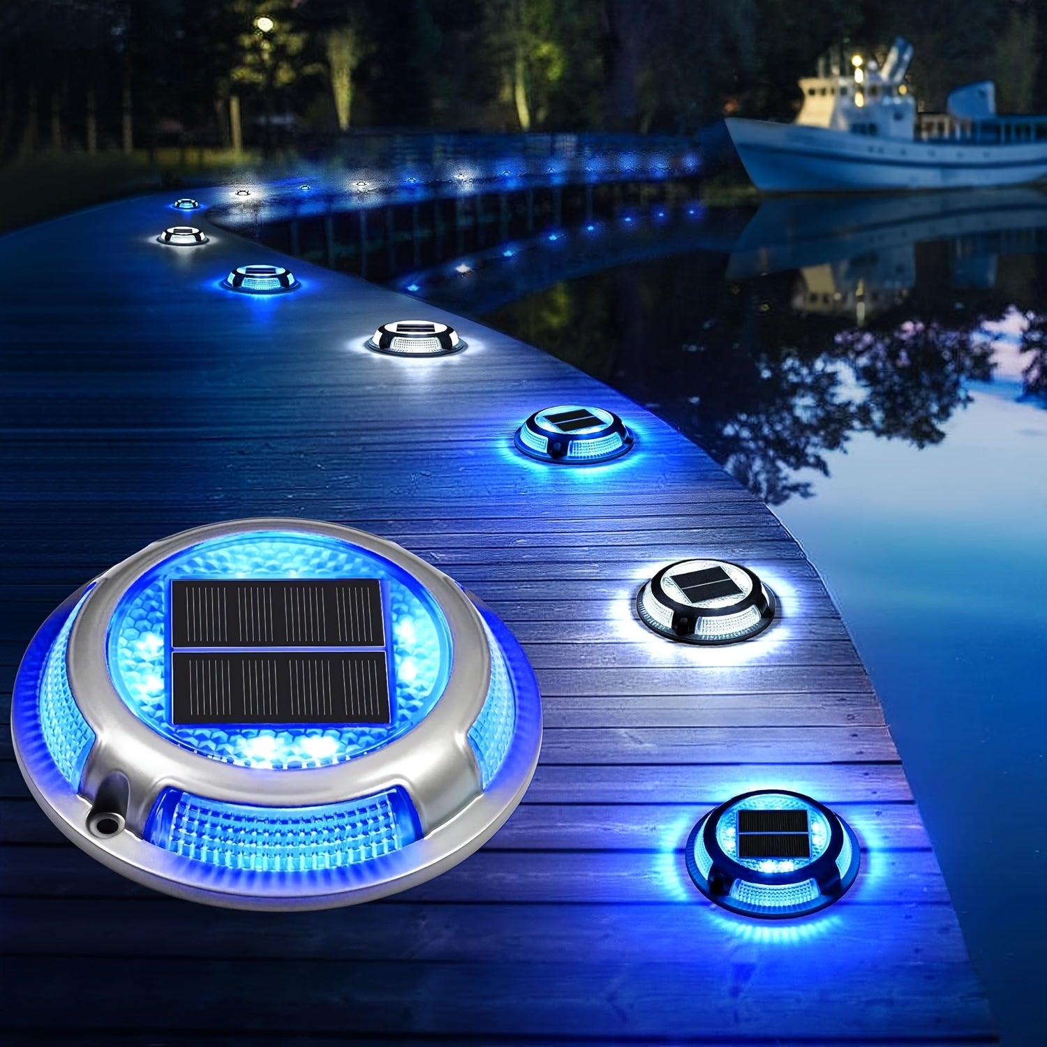Plots solaires ronds de quai, IP68, 2 à 12 pièces