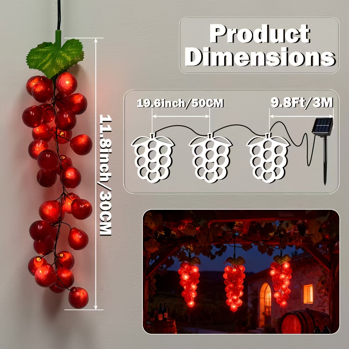 Lampe solaire suspendue grappes de raisin, 3 ou 5 pièces