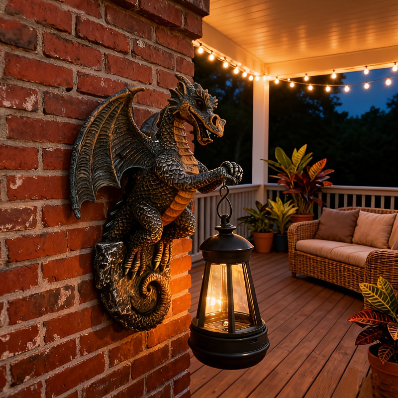 Statue solaire dragon mural bronze, 22 cm