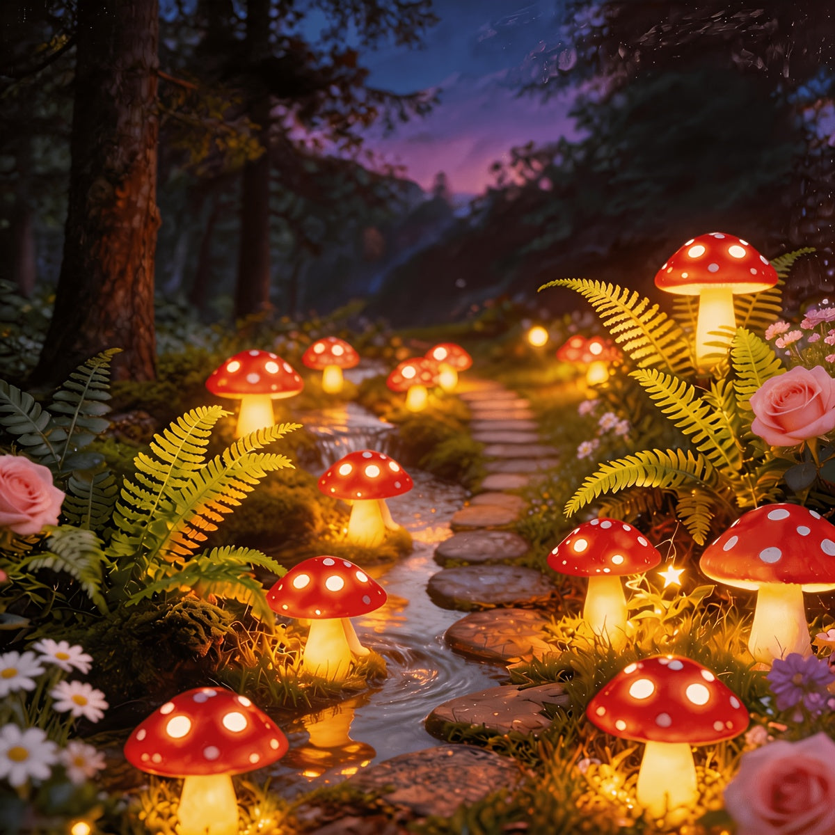 Guirlande solaire champignons à piquer, 3,5 à 12,5 m