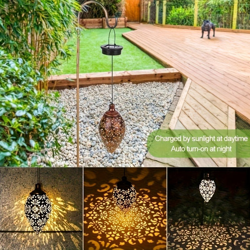 Lanterne solaire goutte d'eau en métal ajouré, lot de 2