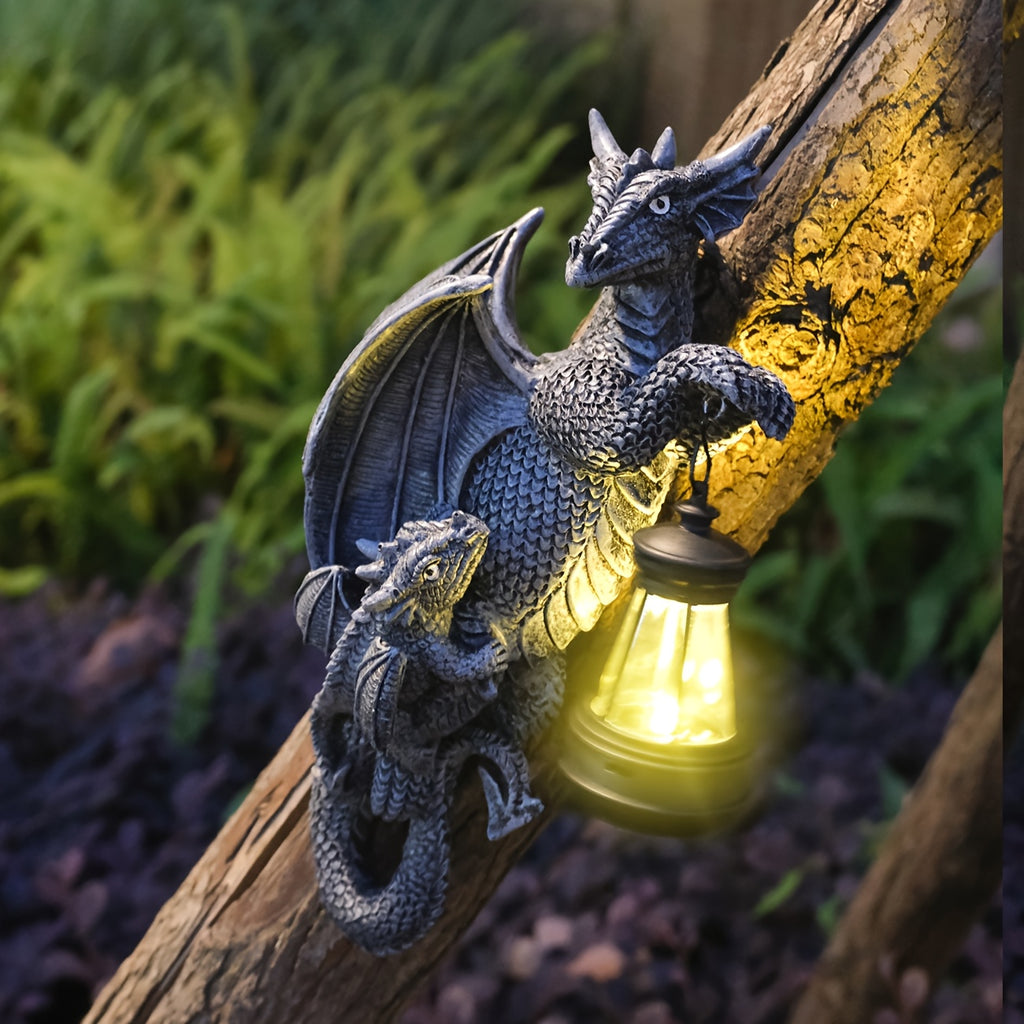 Statue solaire dragon à lanterne pour tronc ou poteau