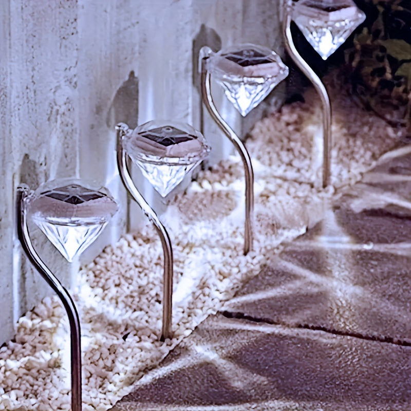 Lot de 4 piquets solaires diamant, tige courbée, IP44