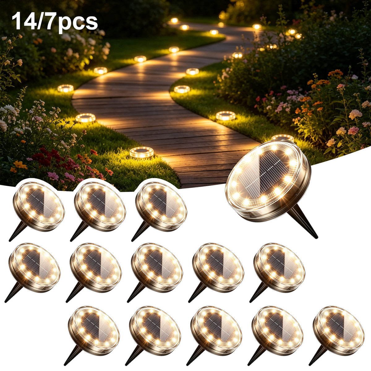 Lot de 7 ou 14 spots solaires à enterrer, 12 LED