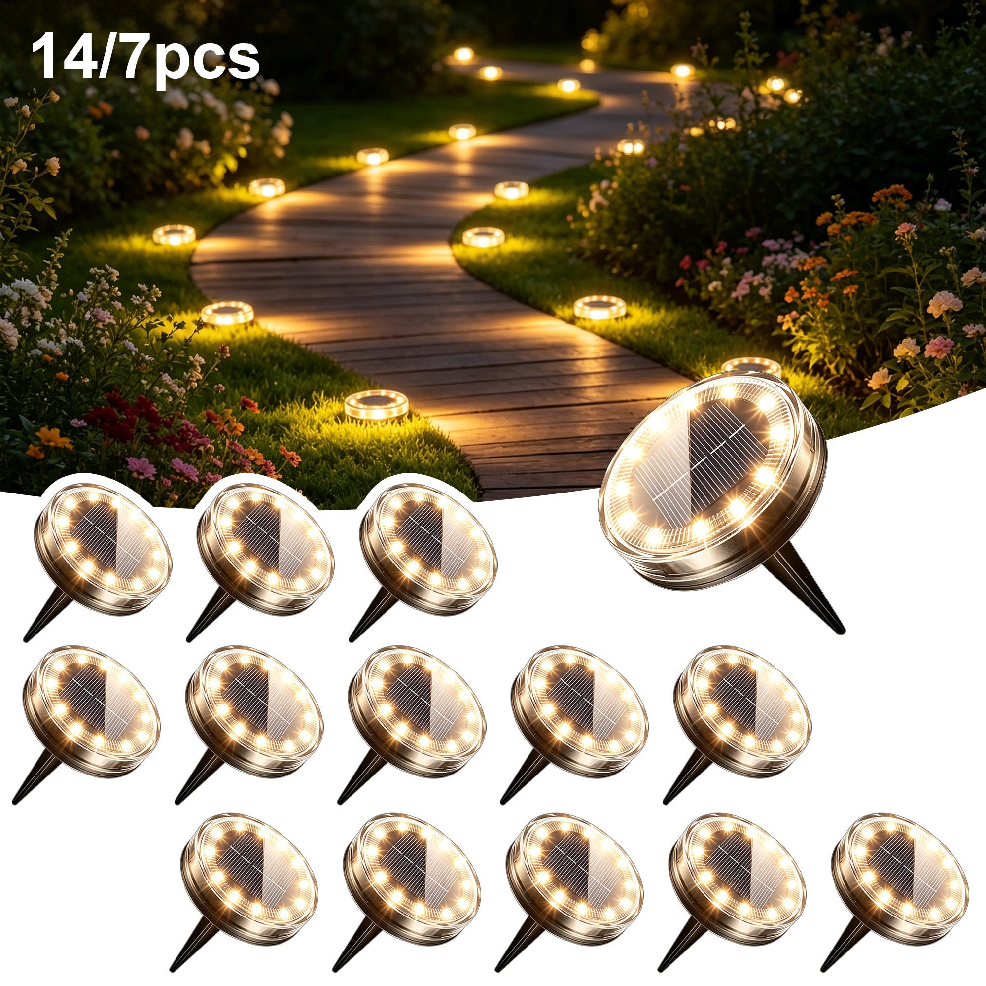 Lot de 7 ou 14 spots solaires à enterrer, 12 LED
