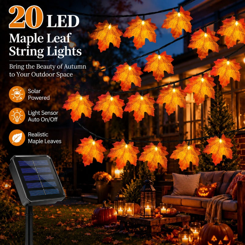 Guirlande solaire feuilles d'érable, 5,5 m et 20 LED